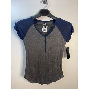 Splash Womens Henley Raglan Short Sleeve Top Gray Navy Blue Size M NWT 1330-72